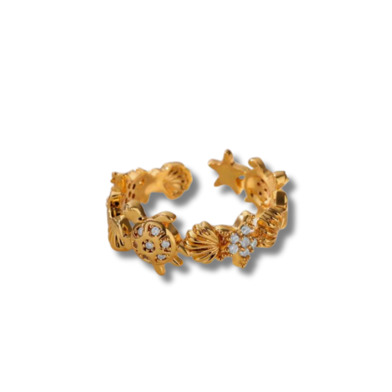 Bague Océan Dorée – Acier inoxydable 316L & Zircons