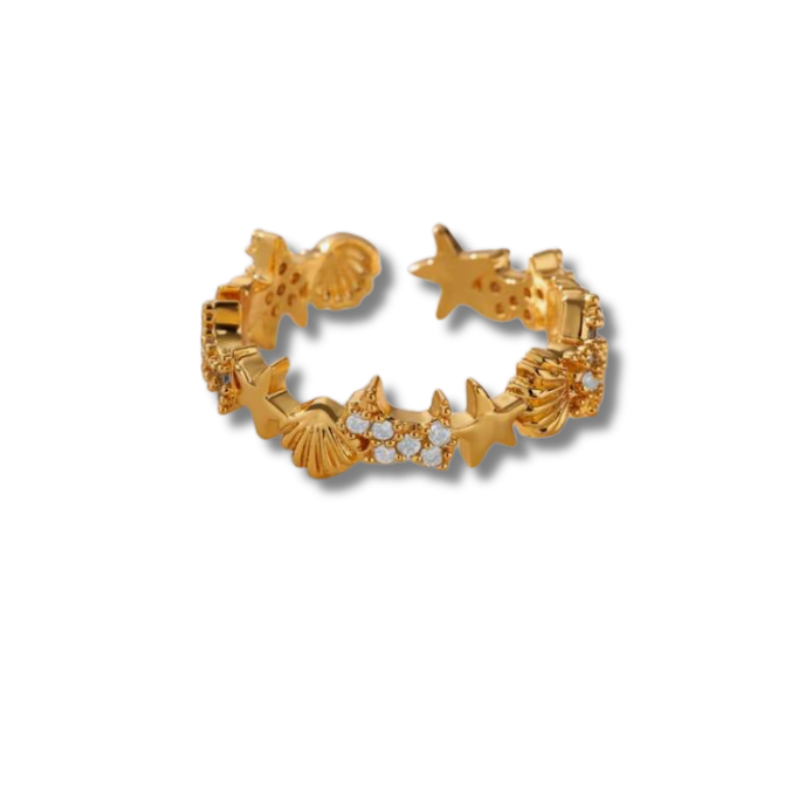 Bague Céleste Dorée – Acier inoxydable & Zircons