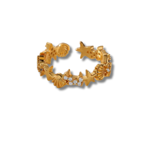 Bague Céleste Dorée – Acier inoxydable & Zircons
