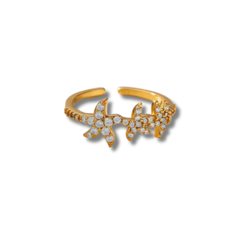 Bague Étoile de Mer Dorée – Acier inoxydable & Zircons